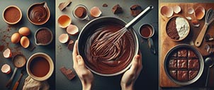 Un collage de imágenes de unas manos haciendo un brownie
